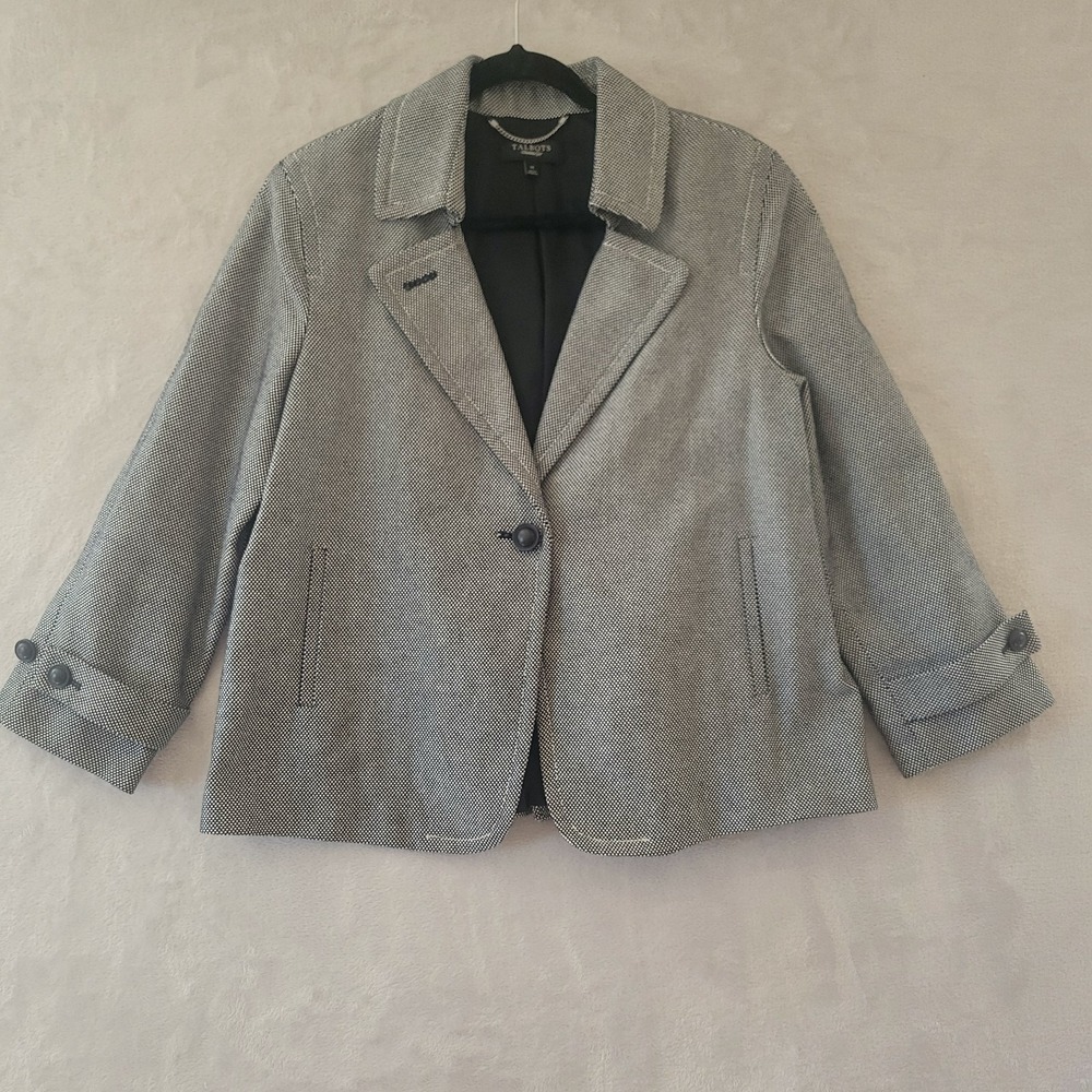 Talbots Single Button Micro Checked Jacket Womens… - image 1
